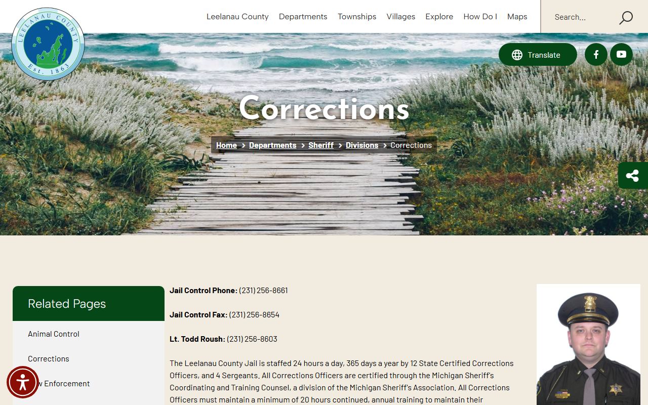 Leelanau County corrections page for inmate records and jail control
