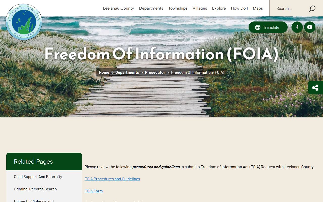 Leelanau County FOIA page for inmate records requests